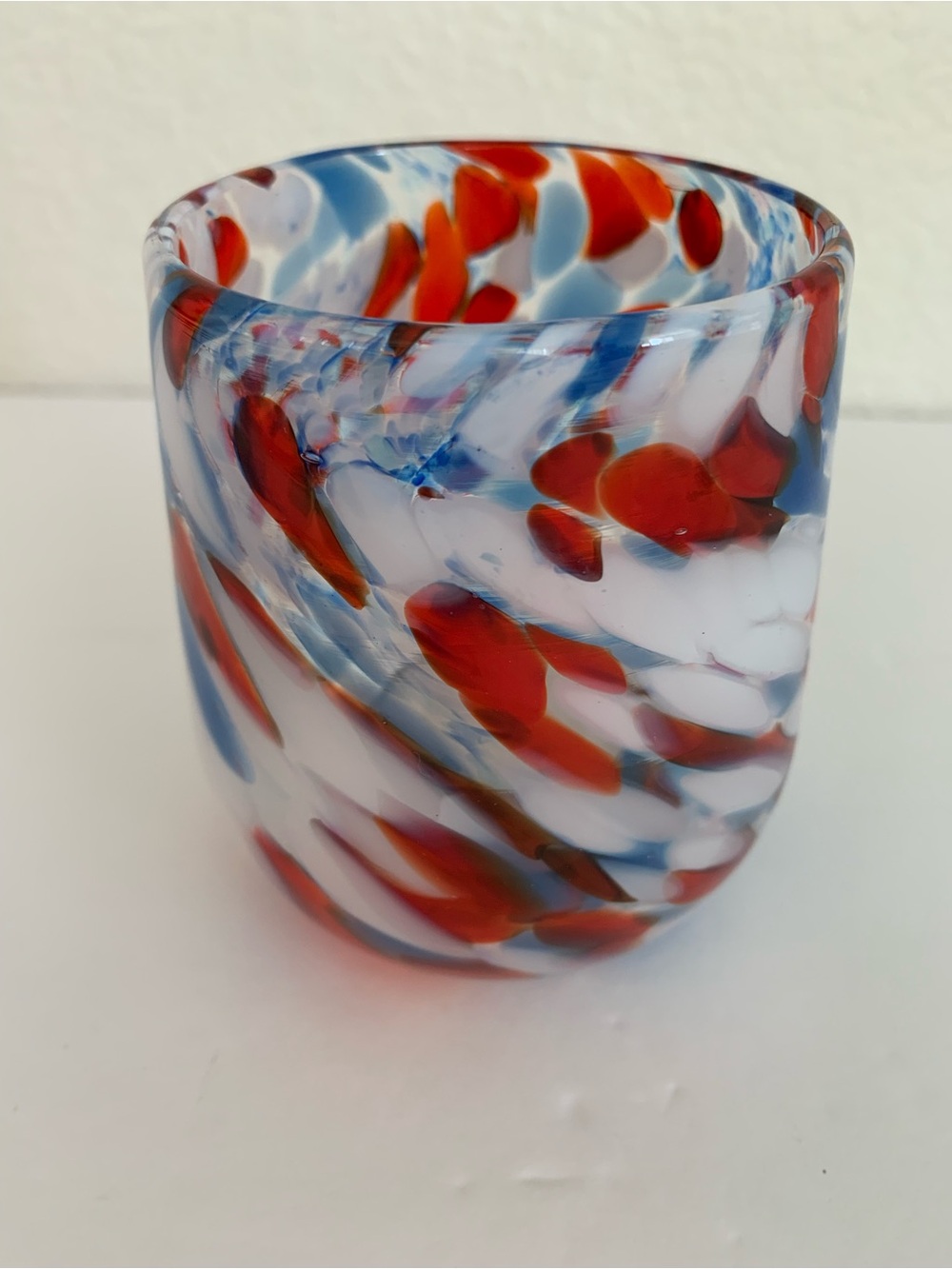 Red White & Blue Swirl Art Glass Candle Holder 4in Decorative